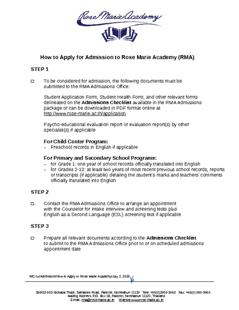 thumbnail of How to Apply for Admission to Rose Marie Academy